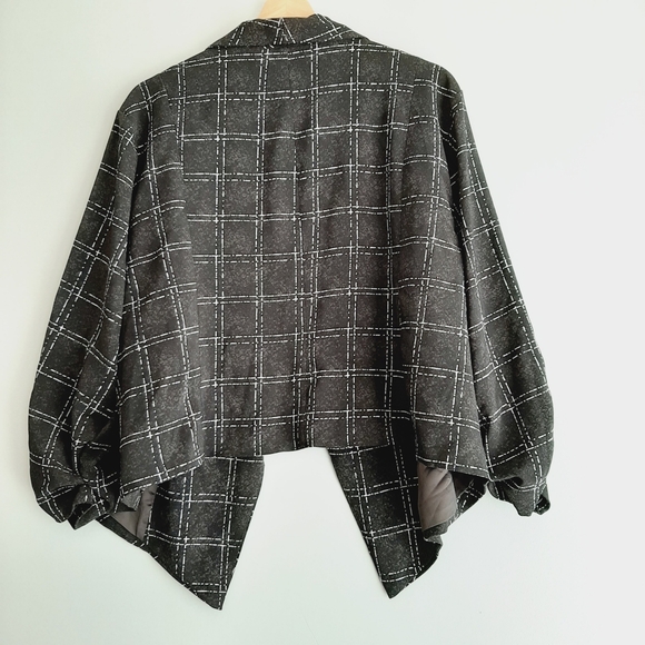 ๐ TORRID Rouched Sleeve Open Front Blazer Crepe Plaid Black Sz 3 | 3X - Picture 10 of 16